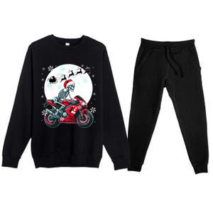 Christmas Santa Skeletons Costume Motorbike Lover Family Gift Premium Crewneck Sweatsuit Set