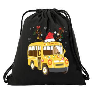 Christmas Santa School Bus Driver Drawstring Bag