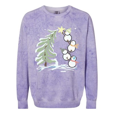 Cute Snowman Stacking Star On The Christmas Tree Colorblast Crewneck Sweatshirt