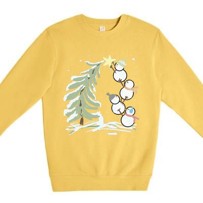 Cute Snowman Stacking Star On The Christmas Tree Premium Crewneck Sweatshirt