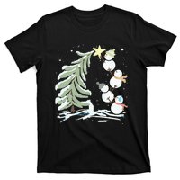 Cute Snowman Stacking Star On The Christmas Tree T-Shirt