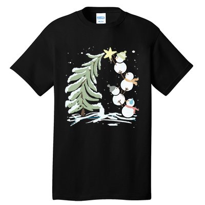 Cute Snowman Stacking Star On The Christmas Tree Tall T-Shirt