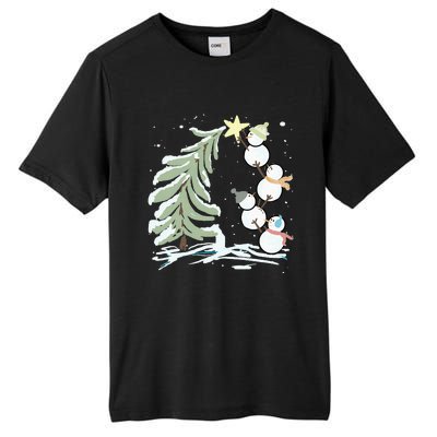 Cute Snowman Stacking Star On The Christmas Tree Tall Fusion ChromaSoft Performance T-Shirt