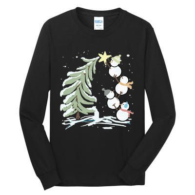 Cute Snowman Stacking Star On The Christmas Tree Tall Long Sleeve T-Shirt