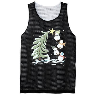 Cute Snowman Stacking Star On The Christmas Tree Mesh Reversible Basketball Jersey Tank