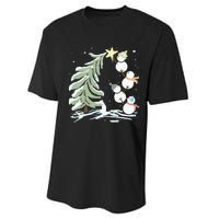 Cute Snowman Stacking Star On The Christmas Tree Performance Sprint T-Shirt