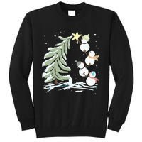 Cute Snowman Stacking Star On The Christmas Tree Tall Sweatshirt