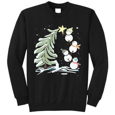 Cute Snowman Stacking Star On The Christmas Tree Tall Sweatshirt