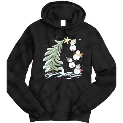 Cute Snowman Stacking Star On The Christmas Tree Tie Dye Hoodie