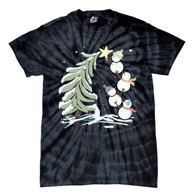 Cute Snowman Stacking Star On The Christmas Tree Tie-Dye T-Shirt