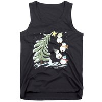 Cute Snowman Stacking Star On The Christmas Tree Tank Top