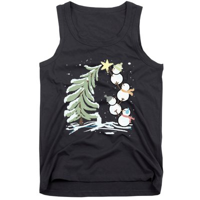 Cute Snowman Stacking Star On The Christmas Tree Tank Top