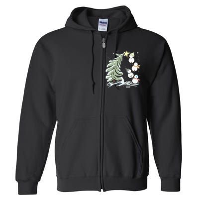 Cute Snowman Stacking Star On The Christmas Tree Full Zip Hoodie