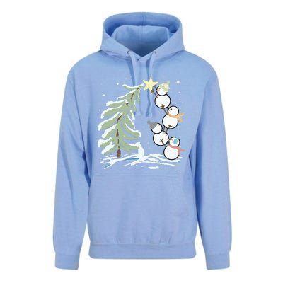 Cute Snowman Stacking Star On The Christmas Tree Unisex Surf Hoodie