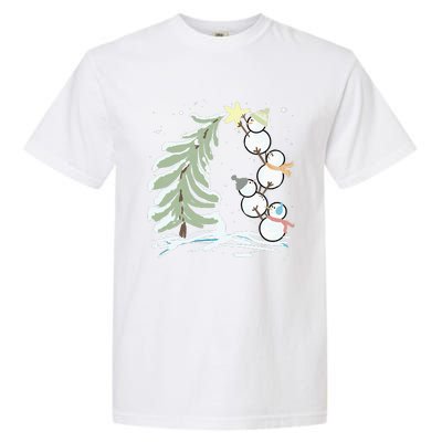 Cute Snowman Stacking Star On The Christmas Tree Garment-Dyed Heavyweight T-Shirt