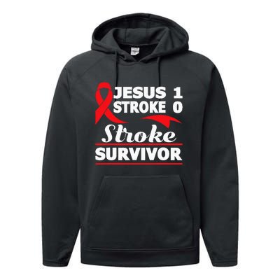 Christian Stroke Survivor Awareness Red Ribbon Brain Attack Performance Fleece Hoodie