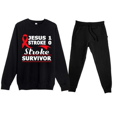 Christian Stroke Survivor Awareness Red Ribbon Brain Attack Premium Crewneck Sweatsuit Set