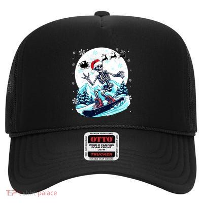 Christmas Santa Skeletons Costume Snowboarding Lover Family Gift High Crown Mesh Back Trucker Hat
