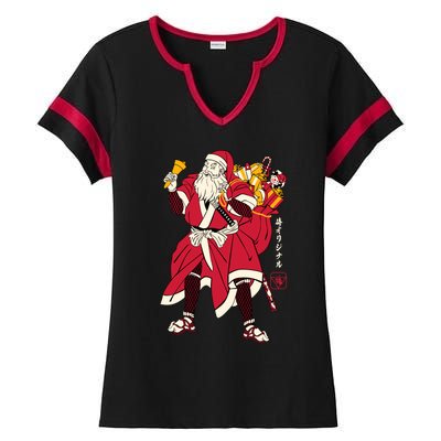 Christmas Santa Samurai Ladies Halftime Notch Neck Tee