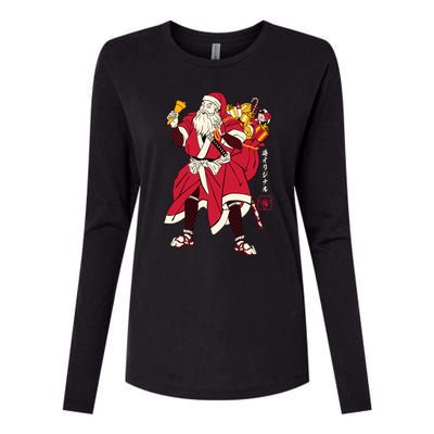 Christmas Santa Samurai Womens Cotton Relaxed Long Sleeve T-Shirt