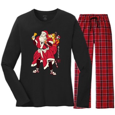 Christmas Santa Samurai Women's Long Sleeve Flannel Pajama Set 