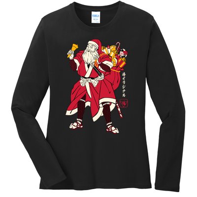 Christmas Santa Samurai Ladies Long Sleeve Shirt