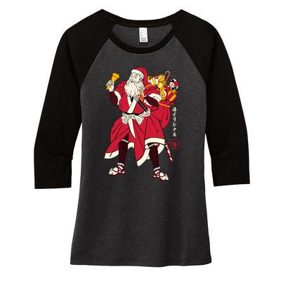 Christmas Santa Samurai Women's Tri-Blend 3/4-Sleeve Raglan Shirt