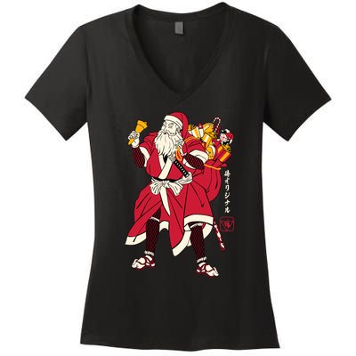 Christmas Santa Samurai Women's V-Neck T-Shirt