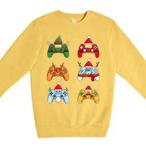 Christmas Santa Snowman Gaming Controllers Elf Premium Crewneck Sweatshirt