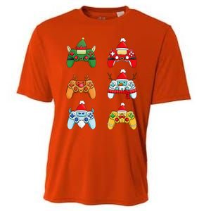 Christmas Santa Snowman Gaming Controllers Elf Cooling Performance Crew T-Shirt