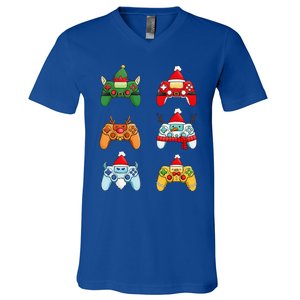 Christmas Santa Snowman Gaming Controllers Elf V-Neck T-Shirt