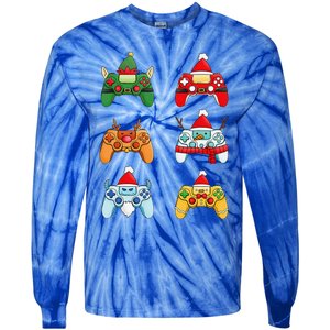 Christmas Santa Snowman Gaming Controllers Elf Tie-Dye Long Sleeve Shirt