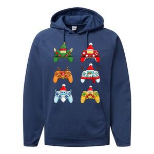 Christmas Santa Snowman Gaming Controllers Elf Performance Fleece Hoodie