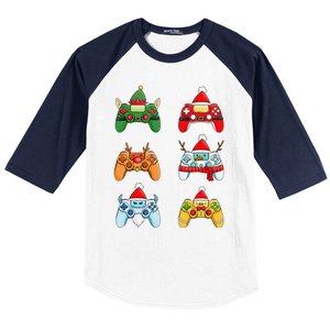 Christmas Santa Snowman Gaming Controllers Elf Baseball Sleeve Shirt