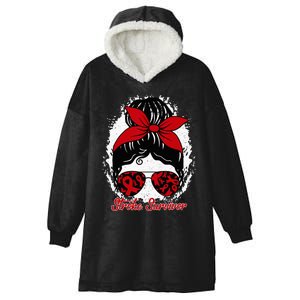 Cute Stroke Survivor Awareness Red Ribbon Brain Attack Hooded Wearable Blanket