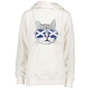 Cat Scottish Scotland Flag Country Retro Funny Womens Funnel Neck Pullover Hood