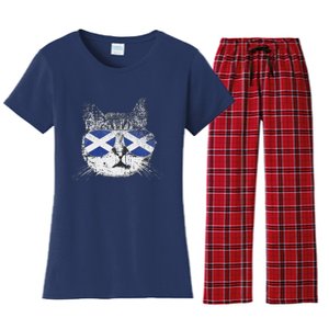 Cat Scottish Scotland Flag Country Retro Funny Women's Flannel Pajama Set