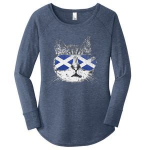 Cat Scottish Scotland Flag Country Retro Funny Women's Perfect Tri Tunic Long Sleeve Shirt