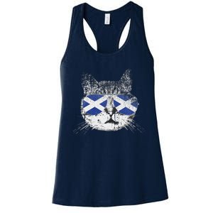 Cat Scottish Scotland Flag Country Retro Funny Women's Racerback Tank