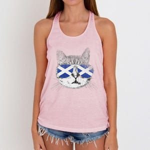 Cat Scottish Scotland Flag Country Retro Funny Women's Knotted Racerback Tank