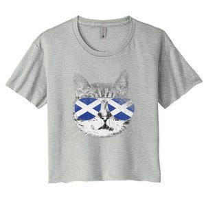 Cat Scottish Scotland Flag Country Retro Funny Women's Crop Top Tee