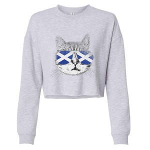 Cat Scottish Scotland Flag Country Retro Funny Cropped Pullover Crew