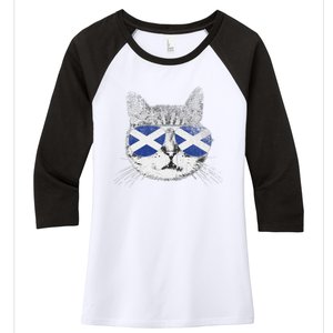 Cat Scottish Scotland Flag Country Retro Funny Women's Tri-Blend 3/4-Sleeve Raglan Shirt