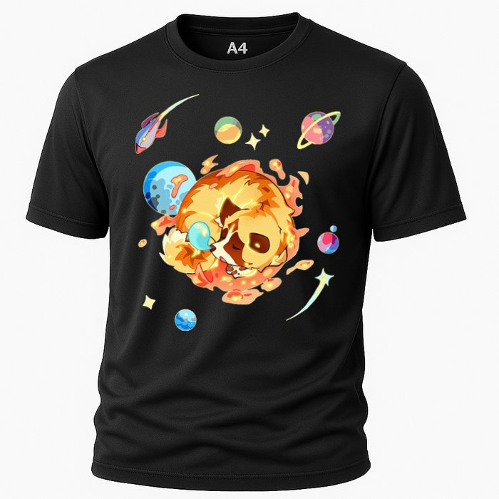 Cute Sleepy Space Akita Dog Graphic Cooling Performance Crew T-Shirt
