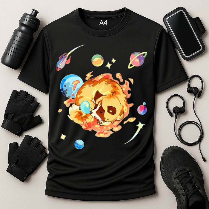 Cute Sleepy Space Akita Dog Graphic Cooling Performance Crew T-Shirt