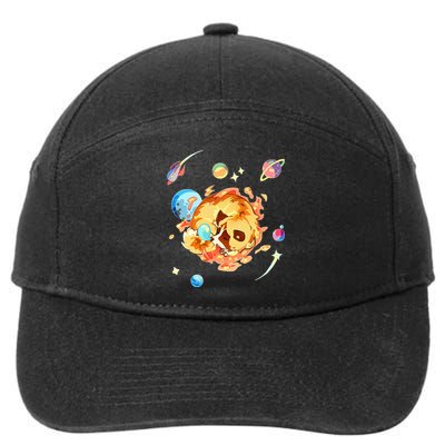 Cute Sleepy Space Akita Dog Graphic 7-Panel Snapback Hat