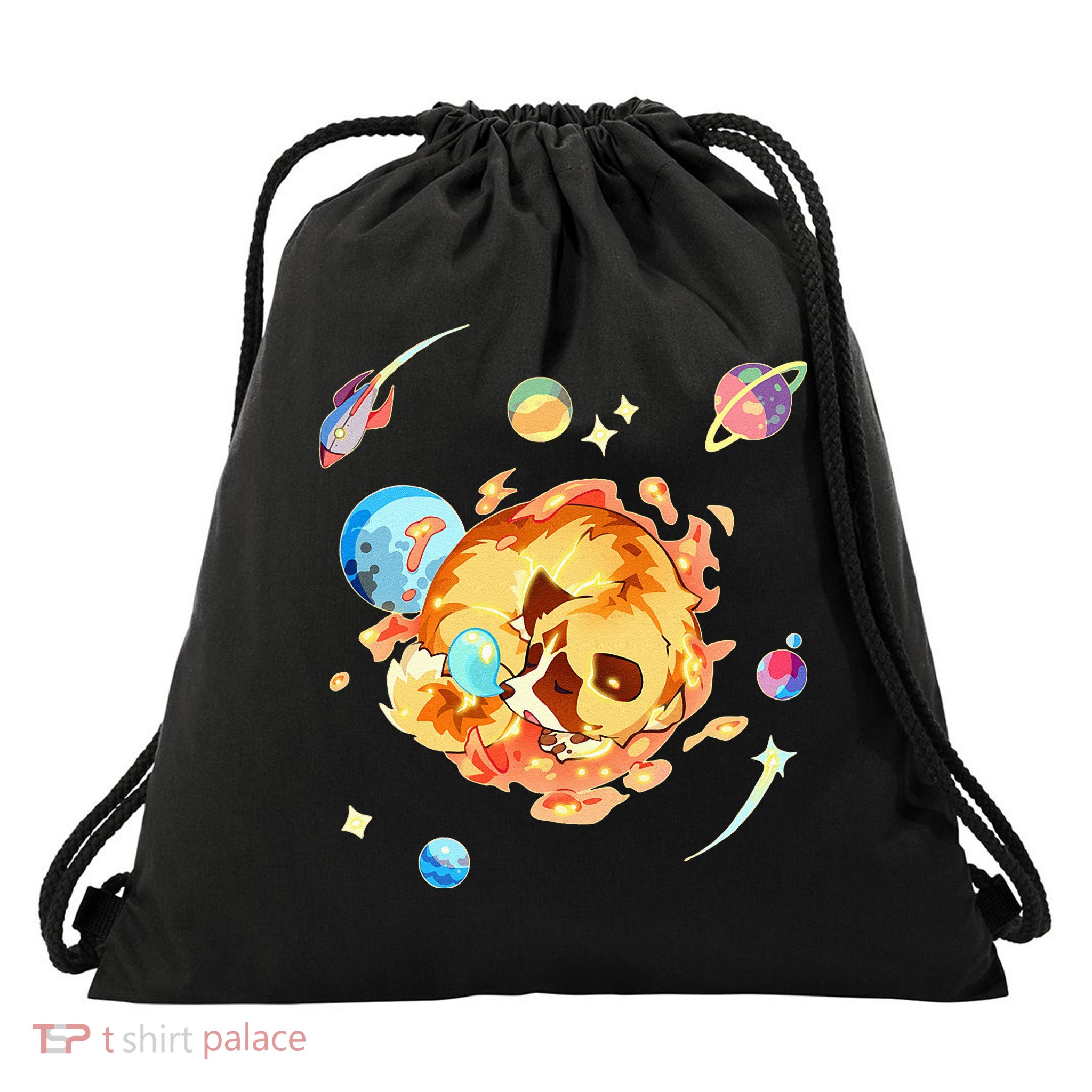 Cute Sleepy Space Akita Dog Graphic Drawstring Bag