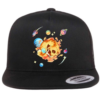 Cute Sleepy Space Akita Dog Graphic Flatbill Hat