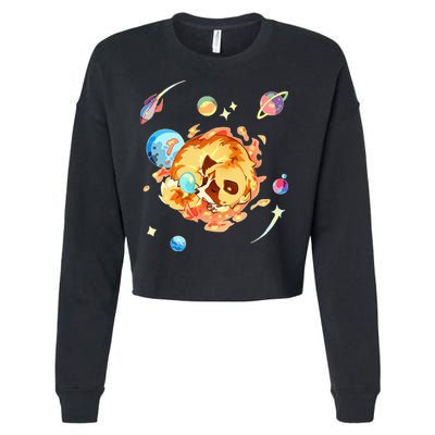 Cute Sleepy Space Akita Dog Graphic Cropped Pullover Crew