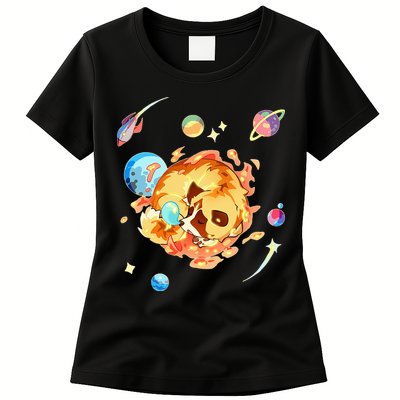 Cute Sleepy Space Akita Dog Graphic Womens T-Shirt